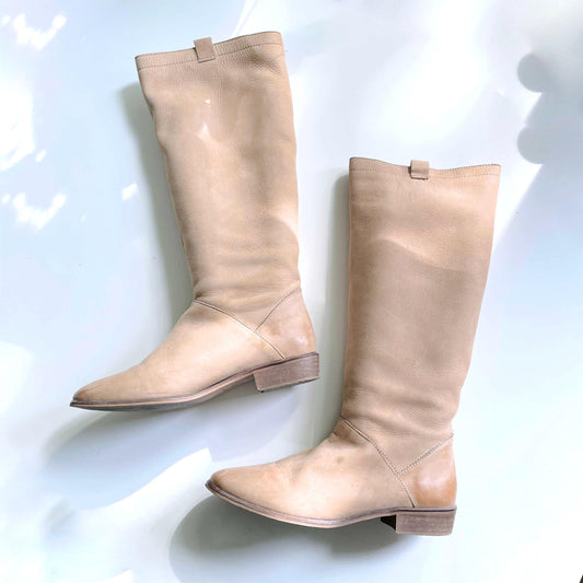 zara tall natural leather durango boots - size 39