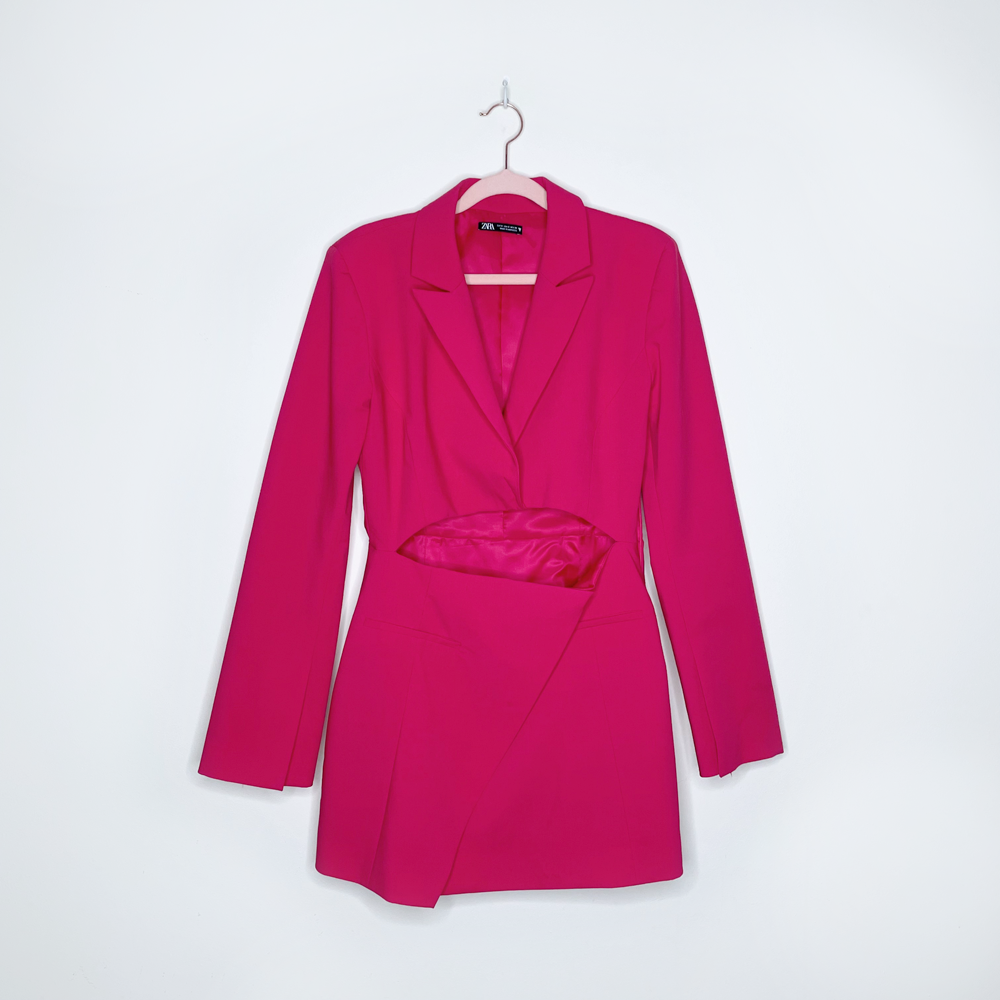 zara pink cutout barbiecore suit blazer dress - size small