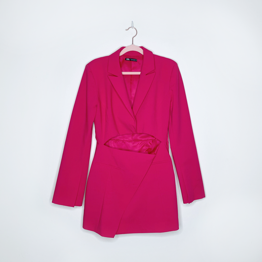 zara pink cutout barbiecore suit blazer dress - size small