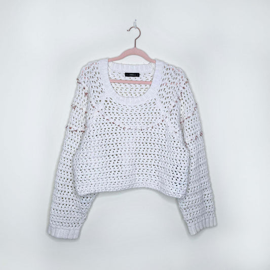 zara cropped boho tassel knit wool-blend sweater - size small