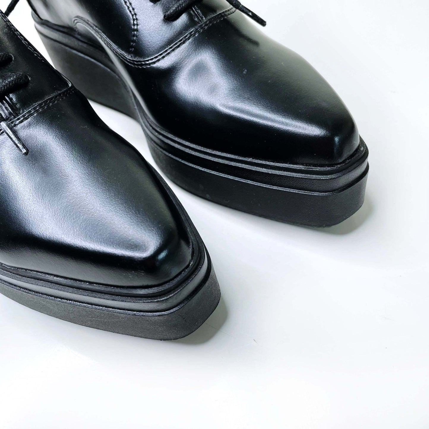 nwt zara black leather platform derby loafers - size 37