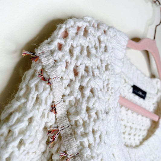 zara cropped boho tassel knit wool-blend sweater - size small