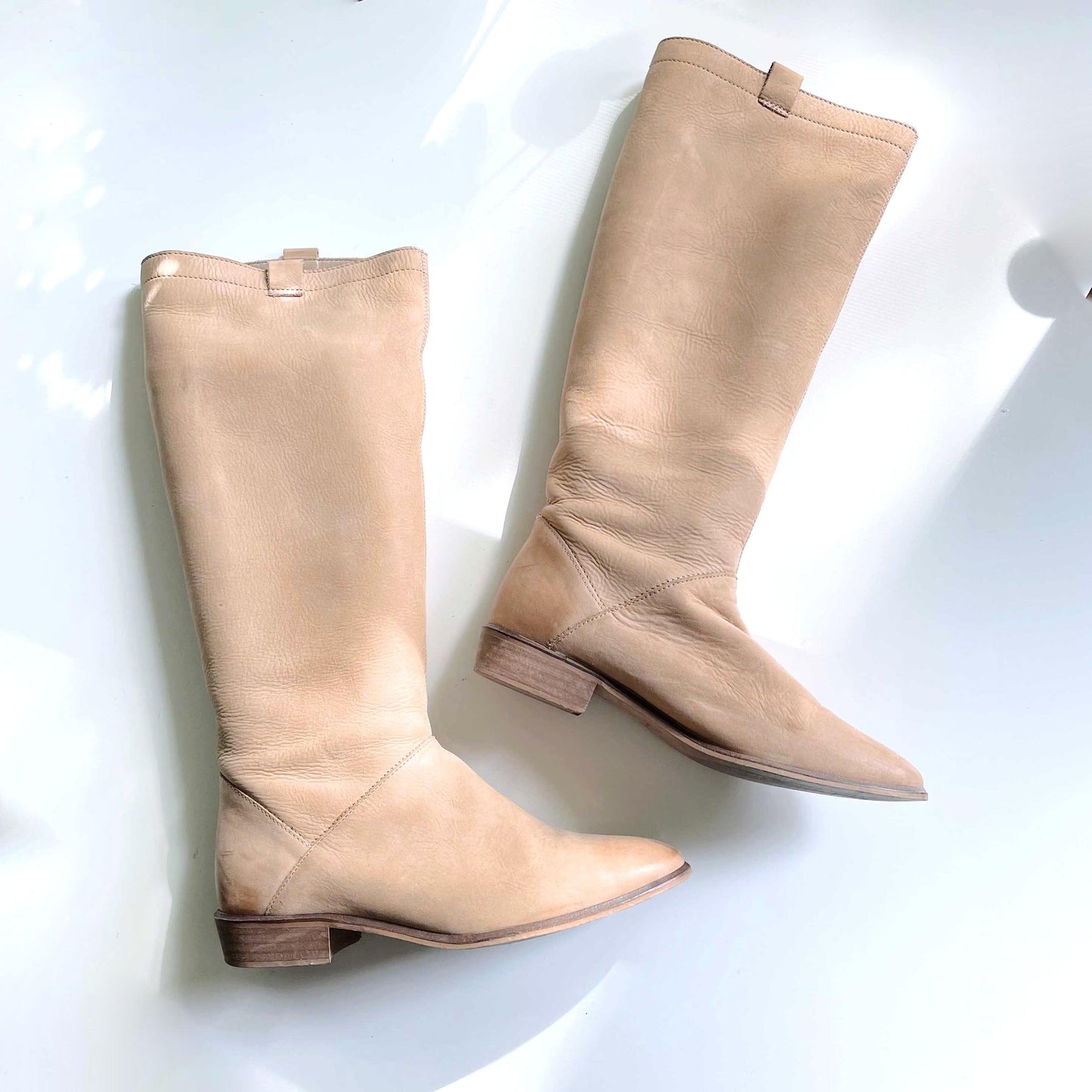 zara tall natural leather durango boots - size 39