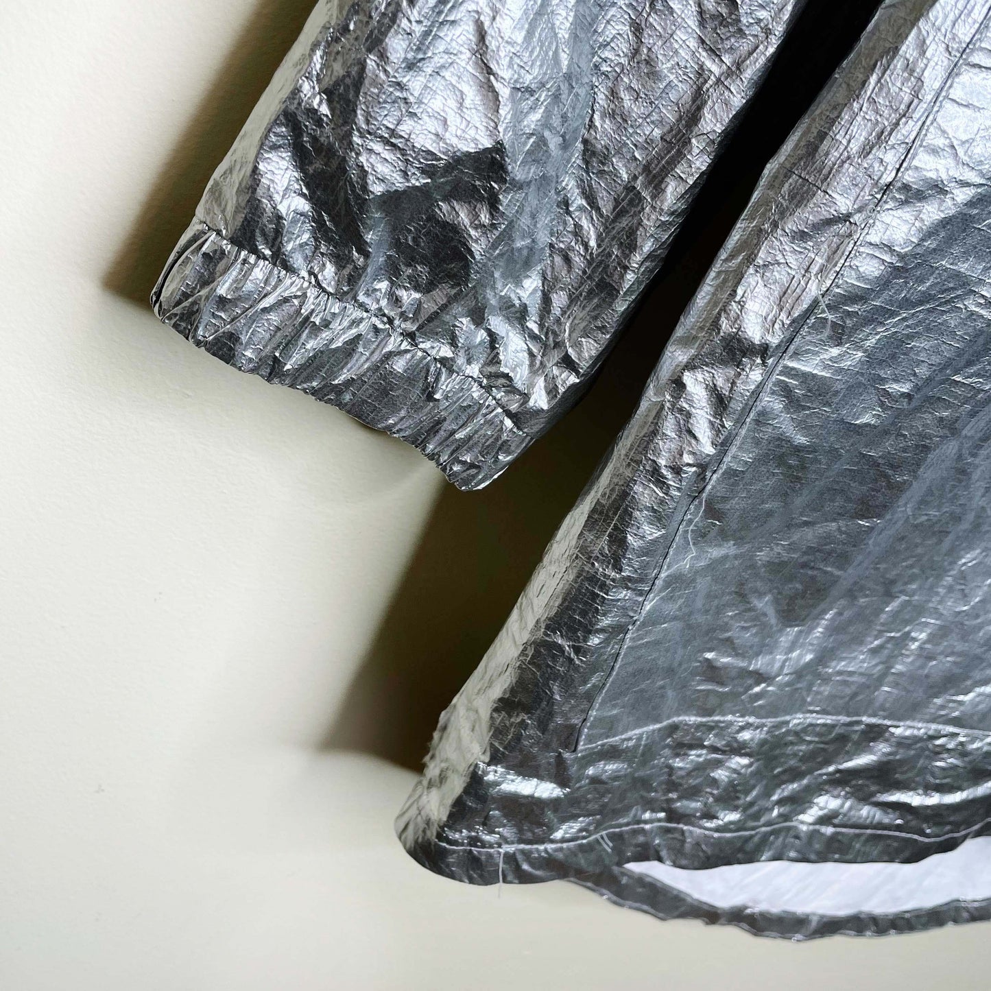 zara sport silver metallic hooded rain jacket - size medium