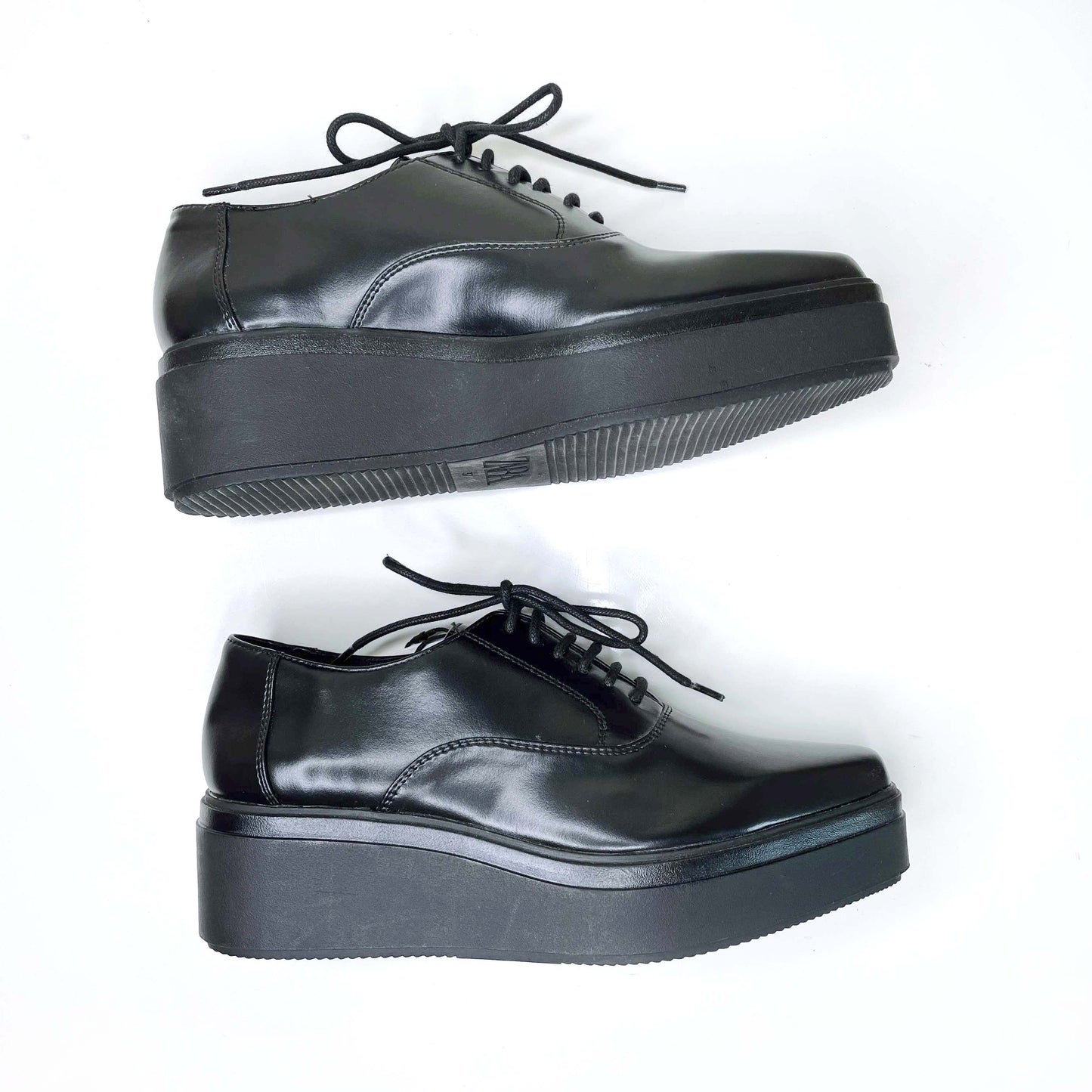 nwt zara black leather platform derby loafers - size 37