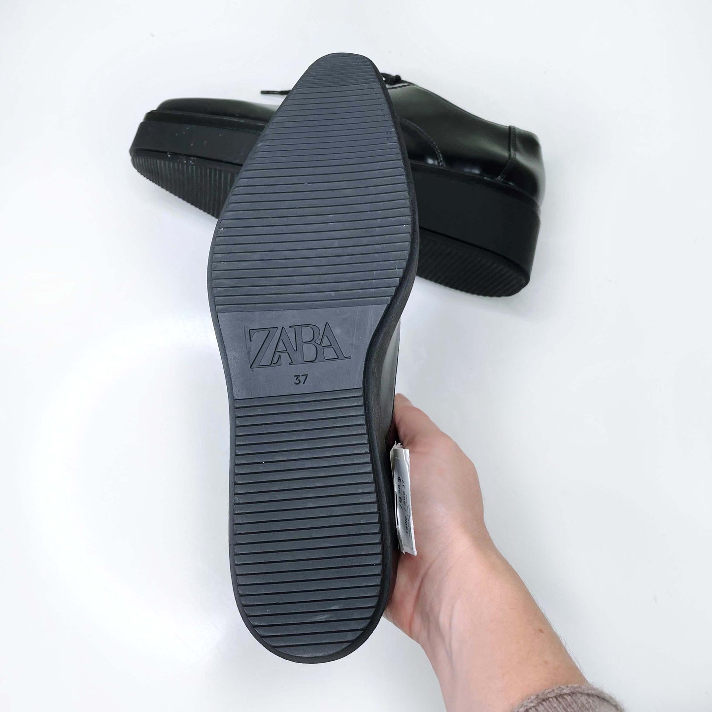 nwt zara black leather platform derby loafers - size 37