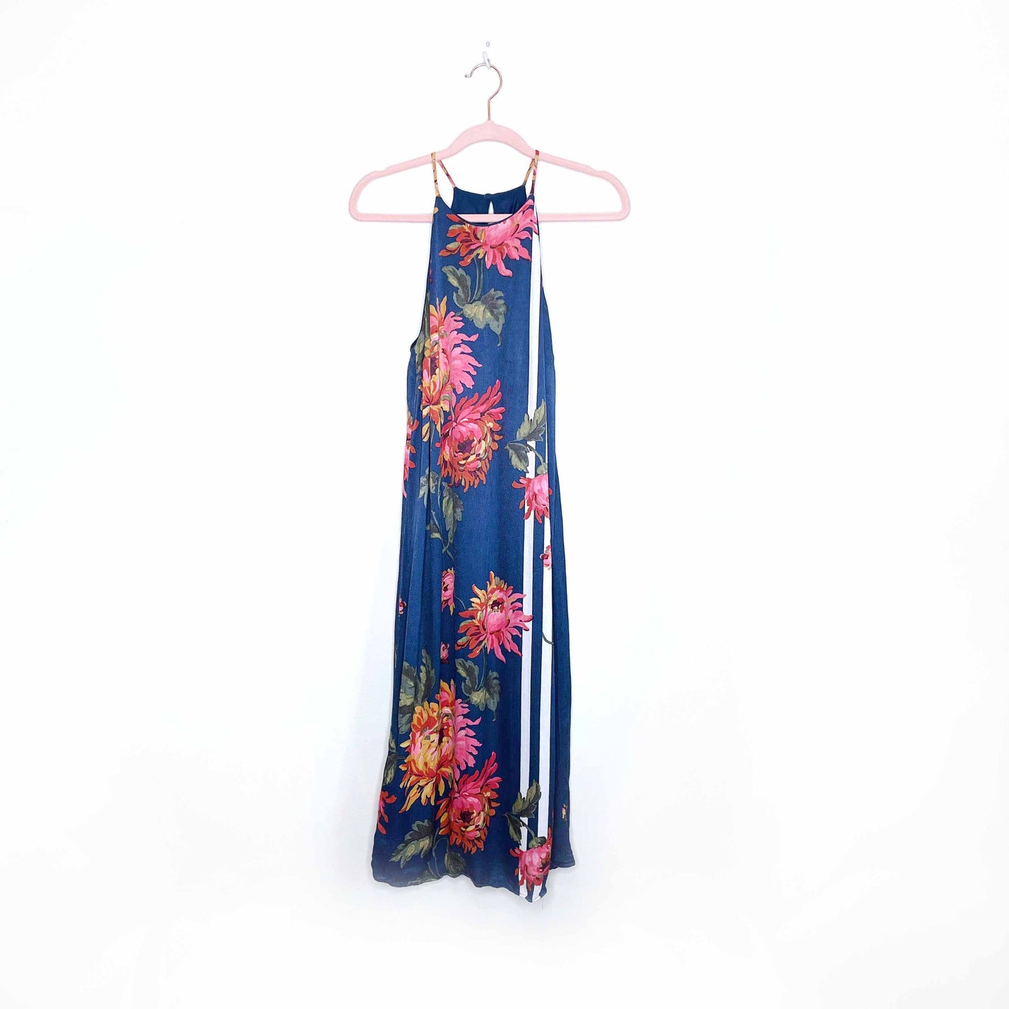zara satiny floral stripe halter dress - size medium