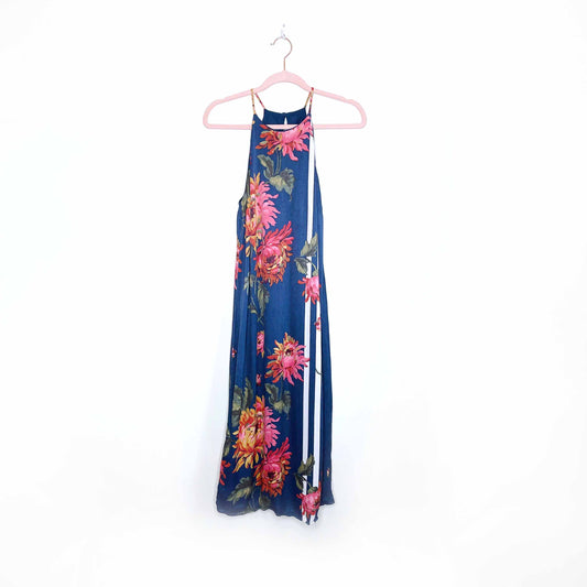 zara satiny floral stripe halter dress - size medium
