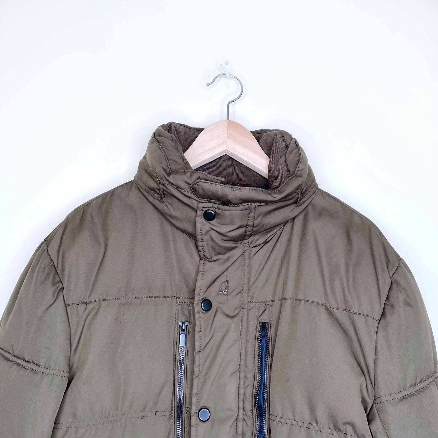 zara man brown short puffer jacket - size large