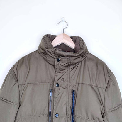 zara man brown short puffer jacket - size large