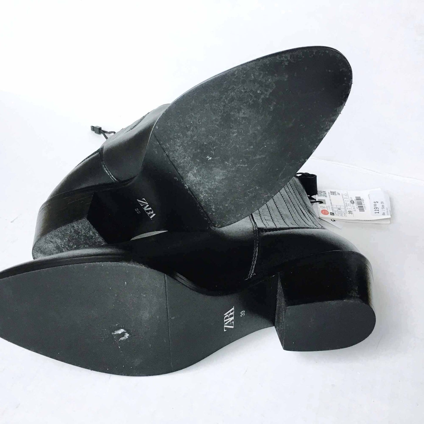 Zara black leather ankle boot - size 8