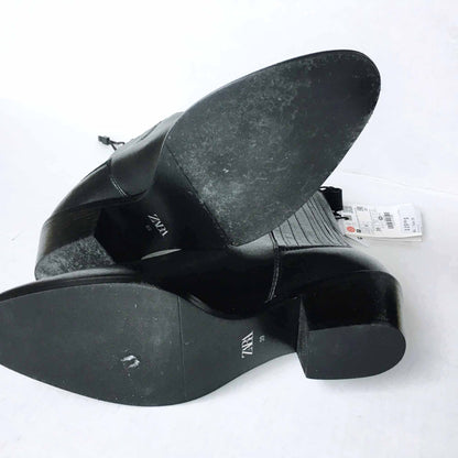 Zara black leather ankle boot - size 8