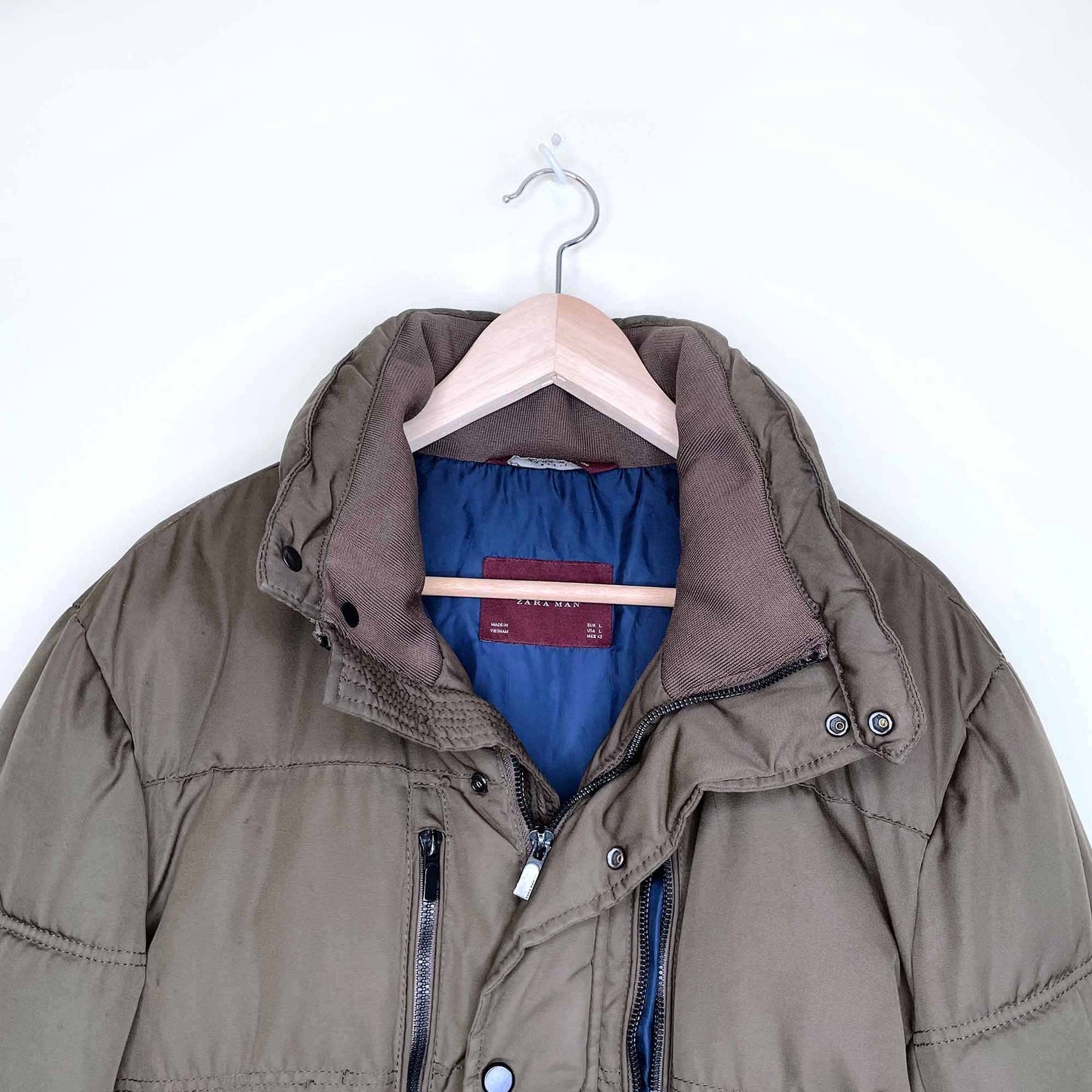 zara man brown short puffer jacket - size large