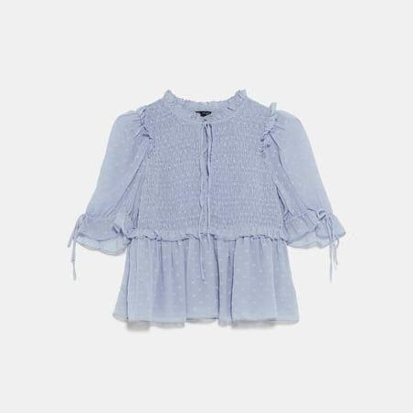 zara boho lavender swiss dot cropped babydoll blouse - size small
