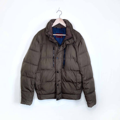 zara man brown short puffer jacket - size large