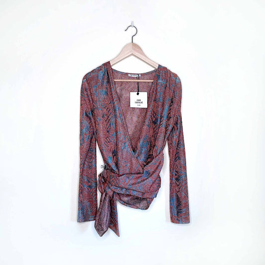 nwt zara metallic wrap long sleeve top SS18 - size small