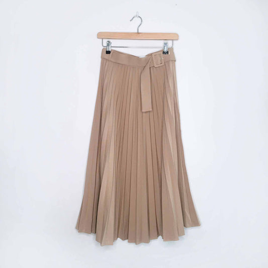 NWOT Zara pleated belted midi skirt in sand - size xs