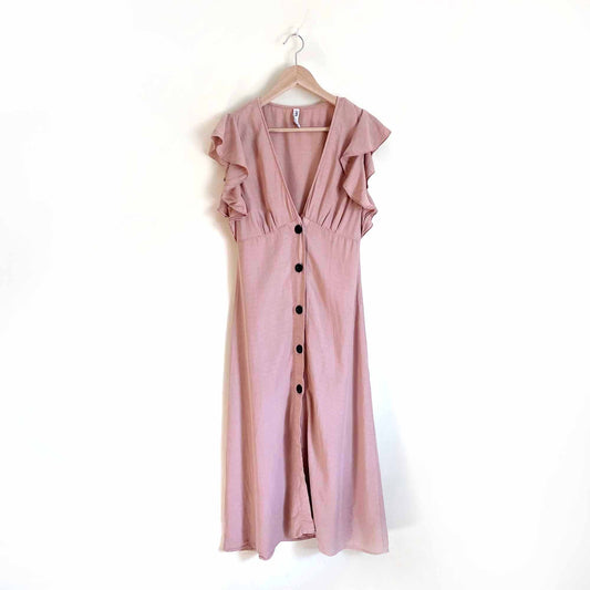 zara button-down linen-blend midi dress - size small