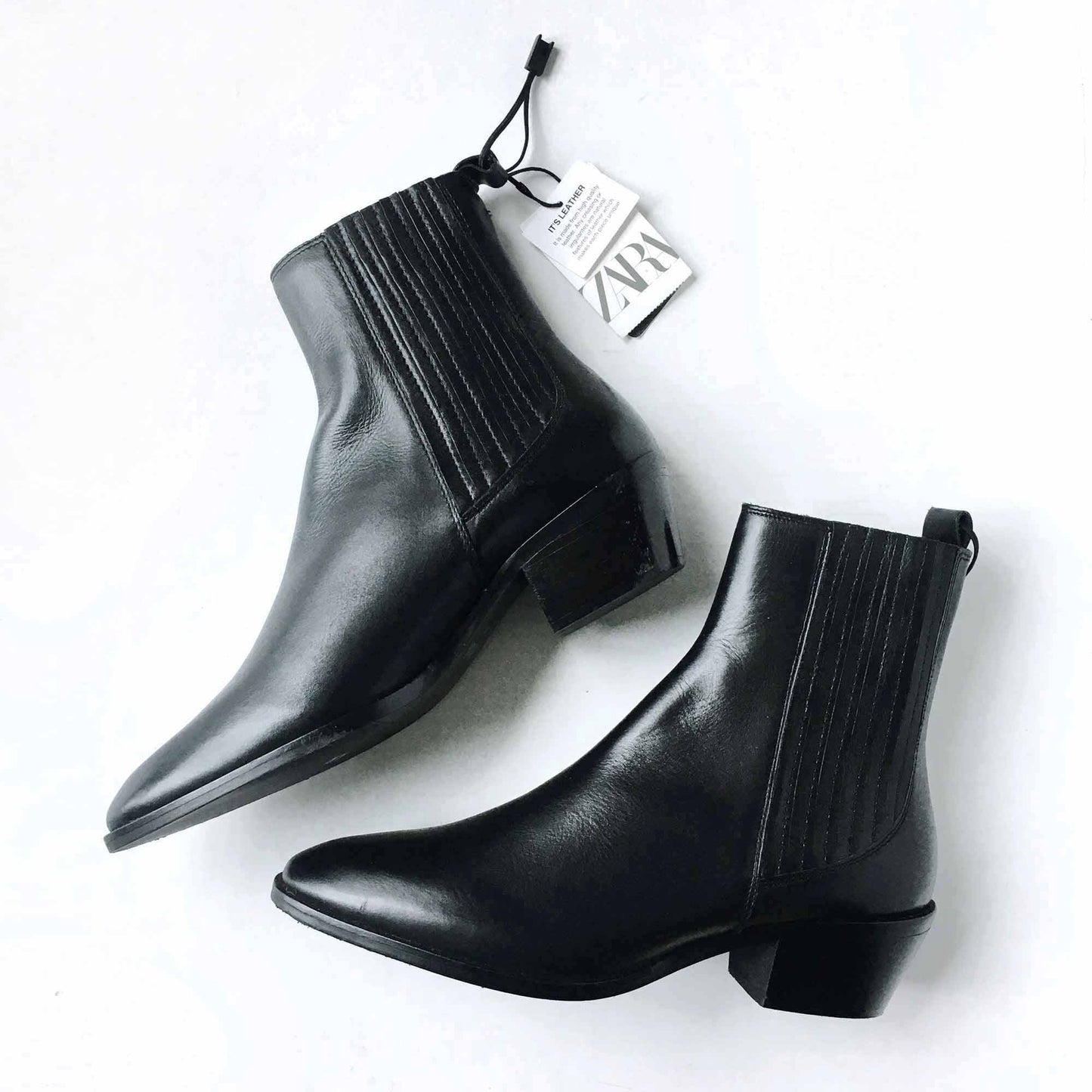 Zara black leather ankle boot - size 8