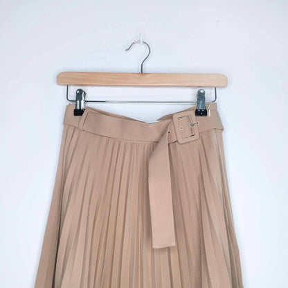NWOT Zara pleated belted midi skirt in sand - size xs