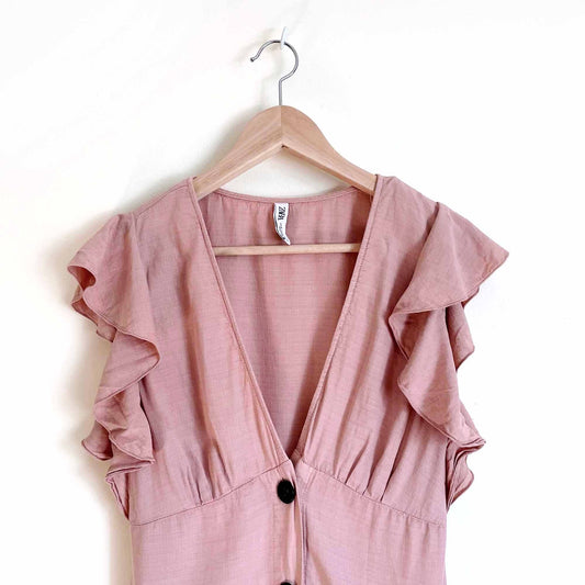 zara button-down linen-blend midi dress - size small