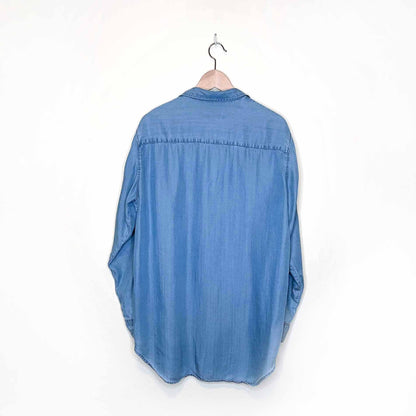 zara chambray button down with gold floral embroidery - size large