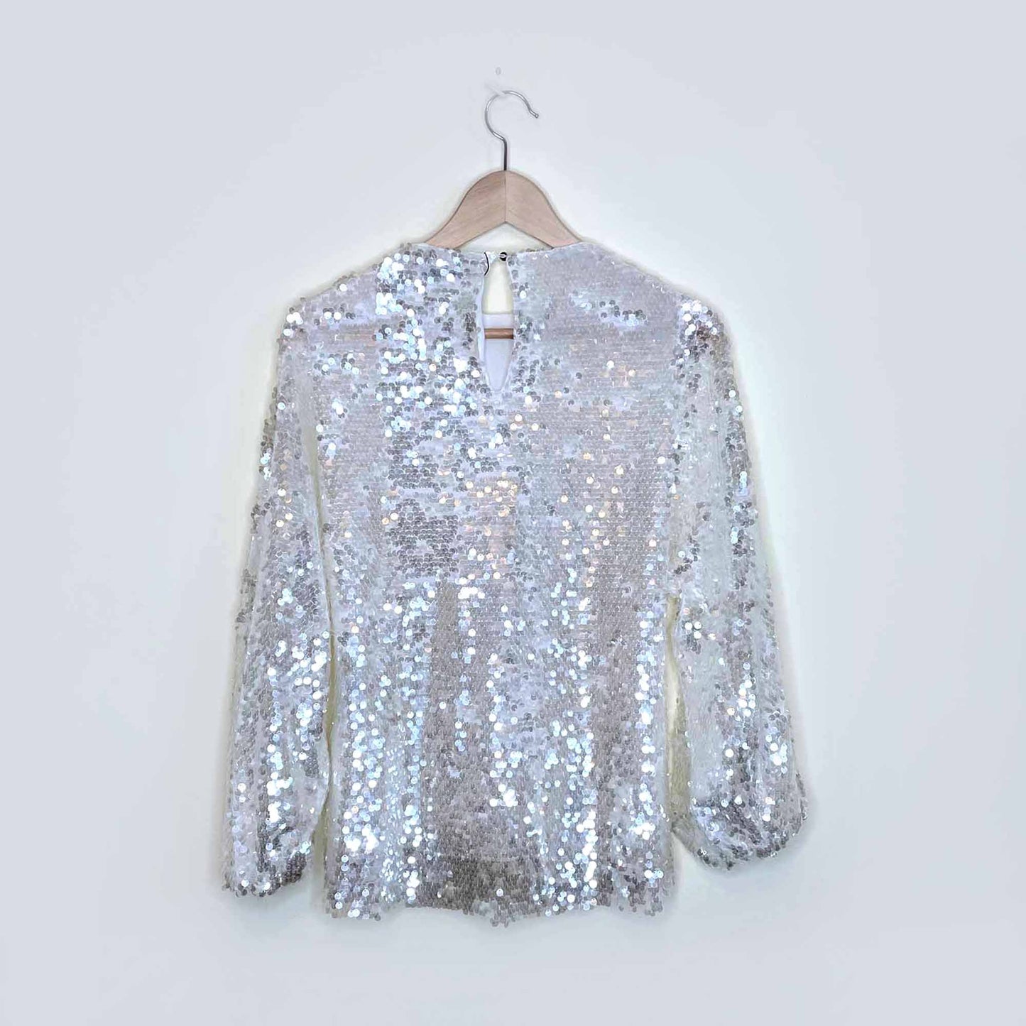 nwt zara white sequin oversized long sleeve blouse - size xs