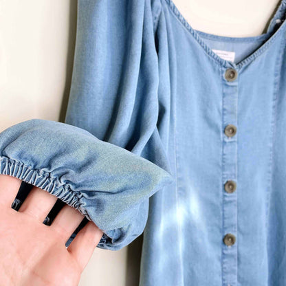 zara premium denim off shoulder button down chambray midi dress - size medium