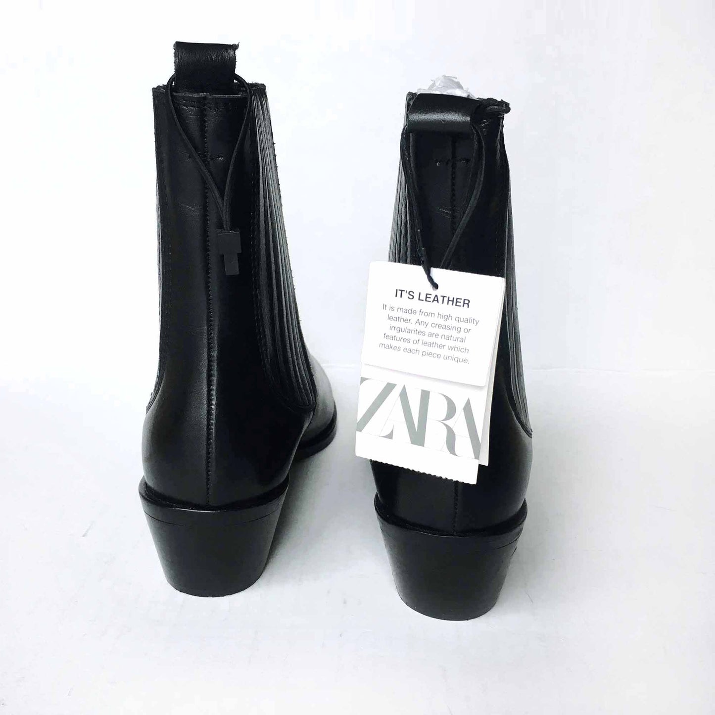Zara black leather ankle boot - size 8