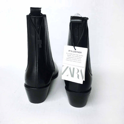 Zara black leather ankle boot - size 8