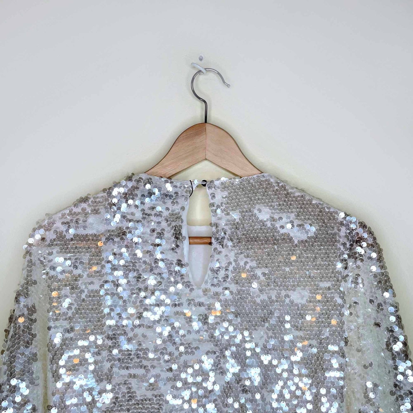 nwt zara white sequin oversized long sleeve blouse - size xs