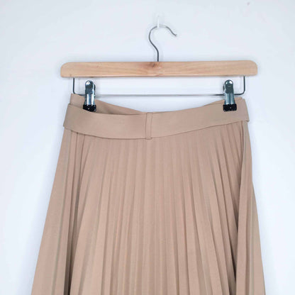 NWOT Zara pleated belted midi skirt in sand - size xs