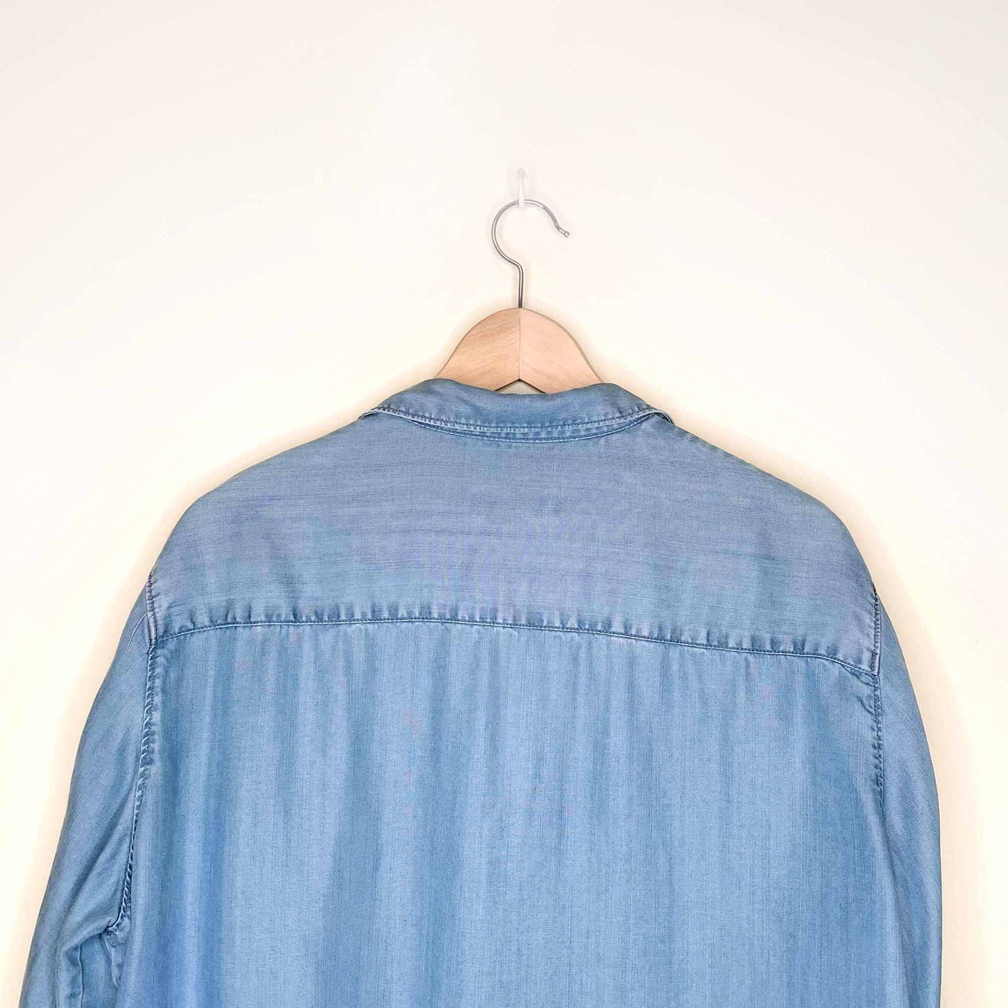 zara chambray button down with gold floral embroidery - size large