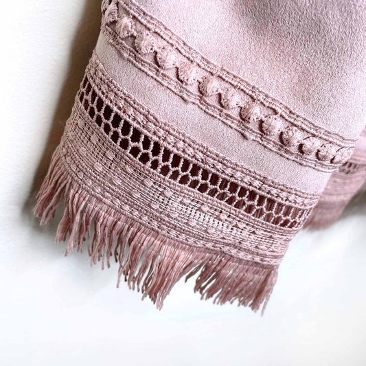 zara boho faux suede open fringe hem jacket - size small