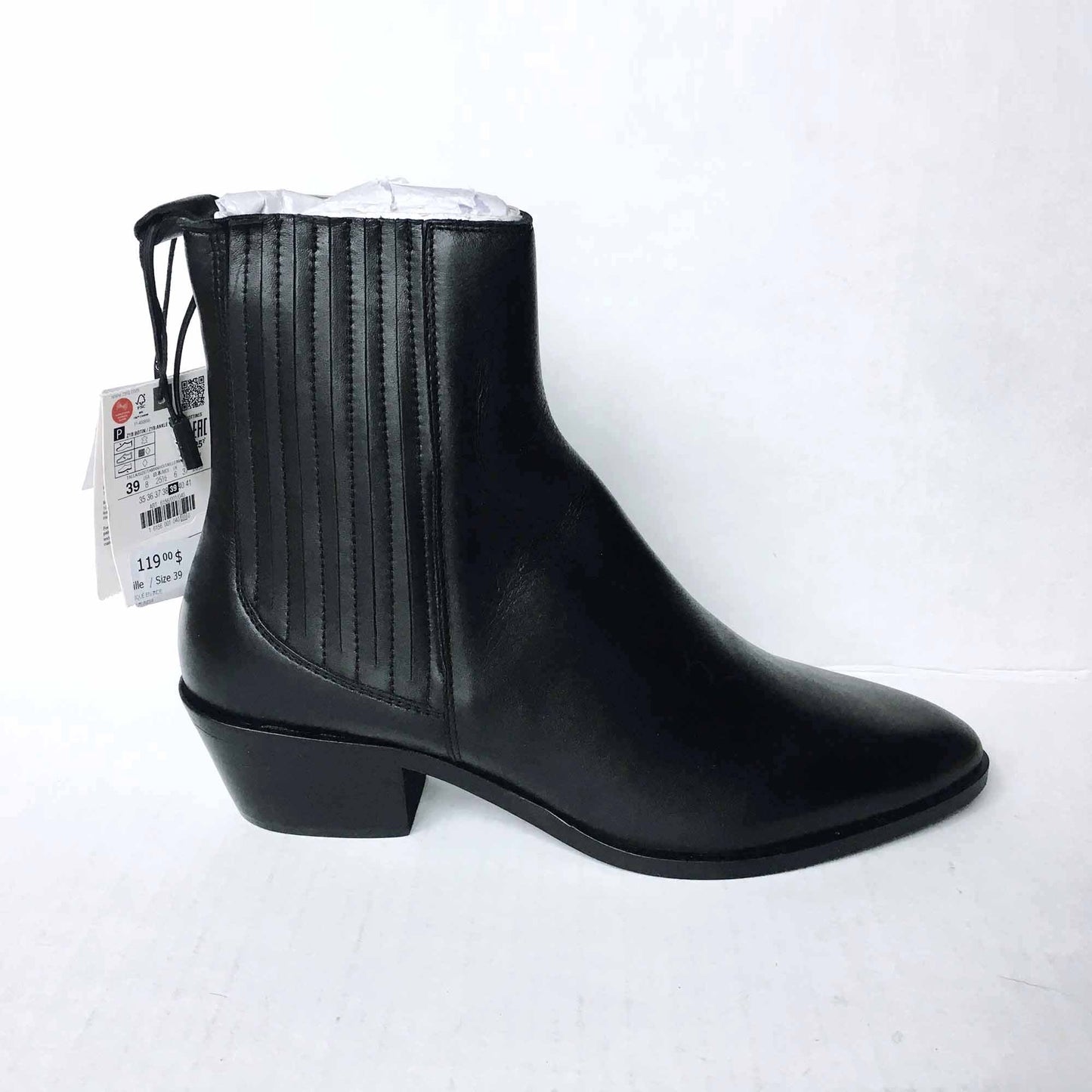 Zara black leather ankle boot - size 8