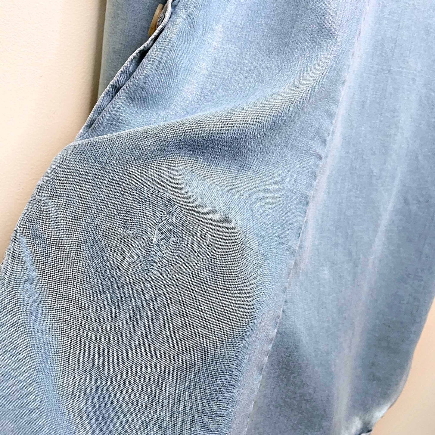 zara premium denim off shoulder button down chambray midi dress - size medium