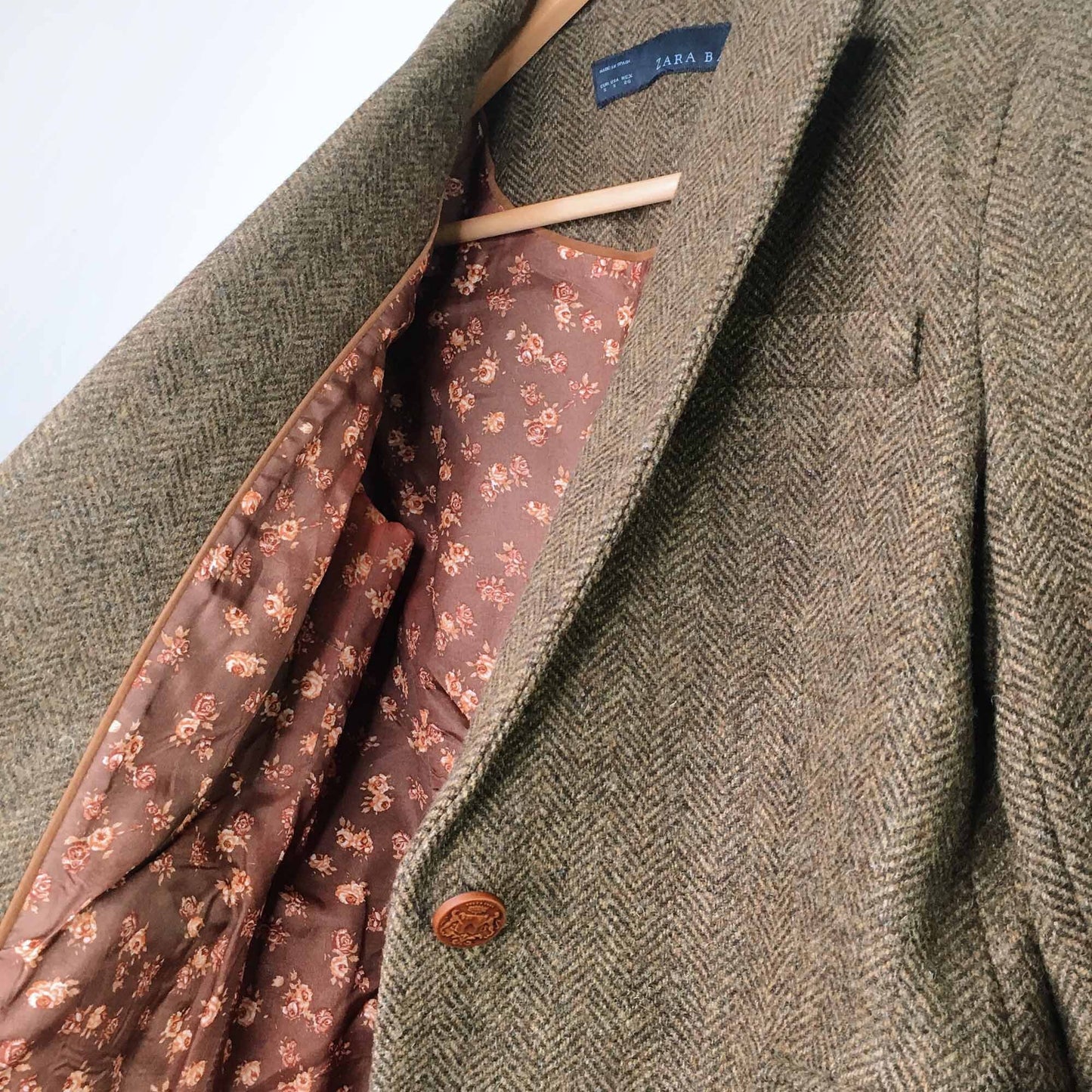 Zara wool herringbone blazer with elbow patch - size Small