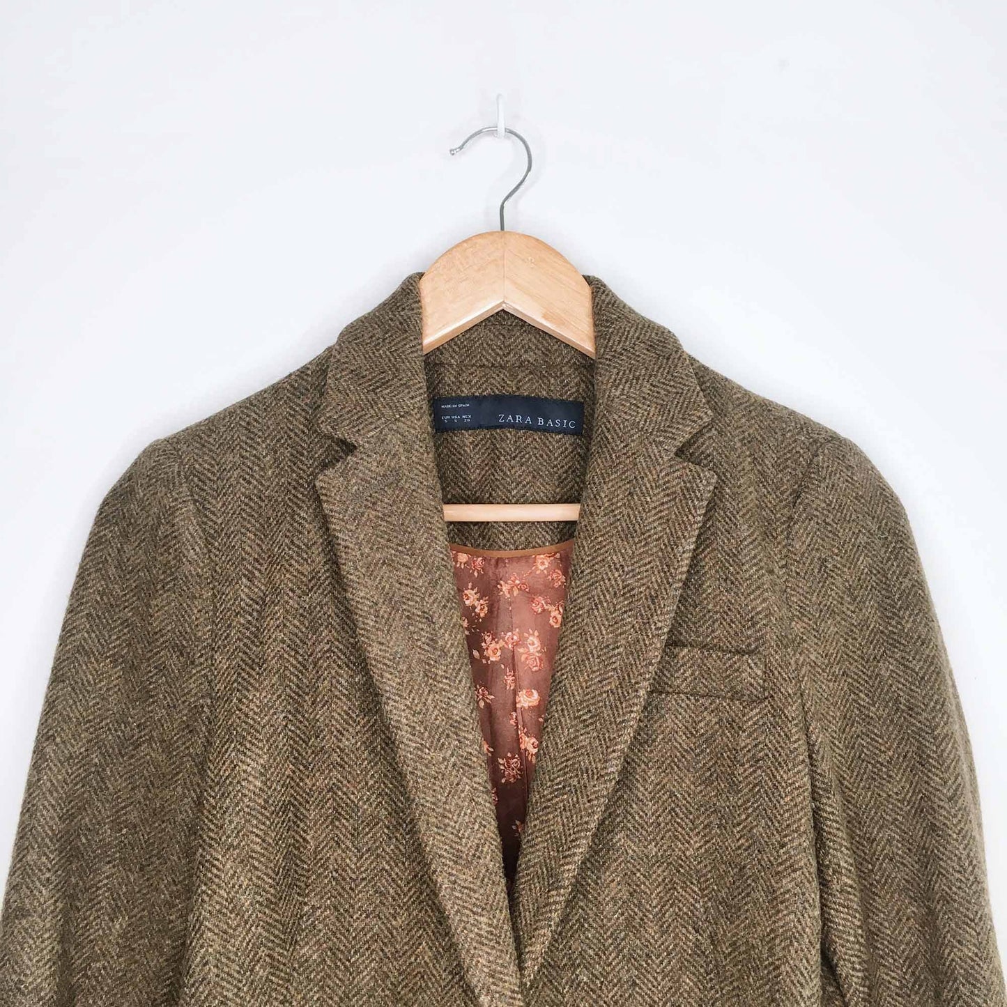 Zara wool herringbone blazer with elbow patch - size Small