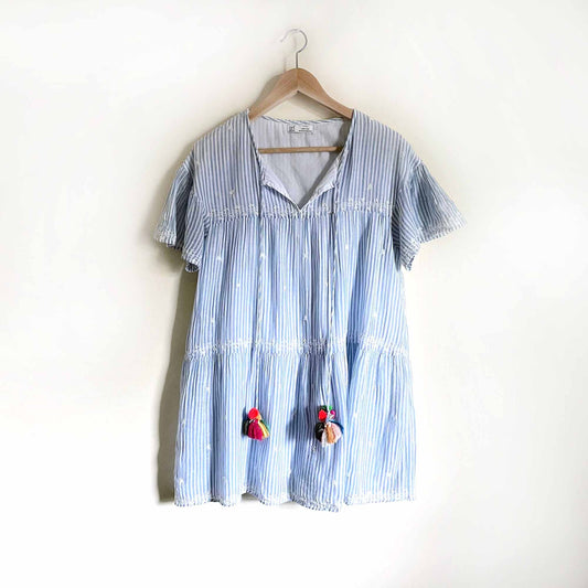 zara trf striped pom pom babydoll eyelet sundress - size medium