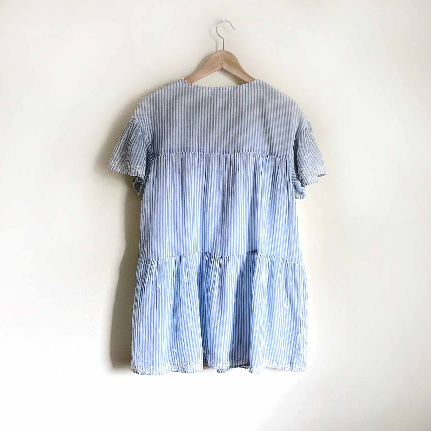 zara trf striped pom pom babydoll eyelet sundress - size medium