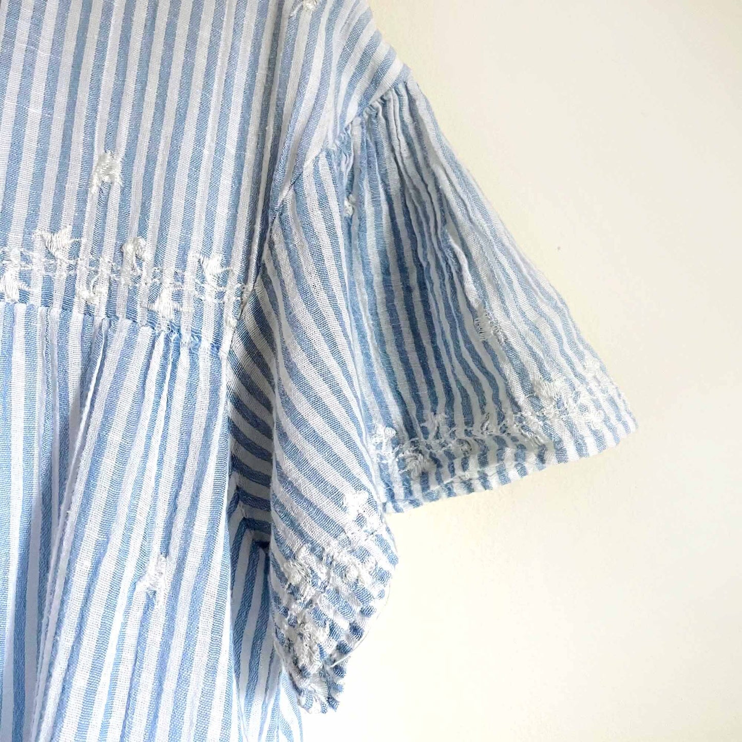 zara trf striped pom pom babydoll eyelet sundress - size medium