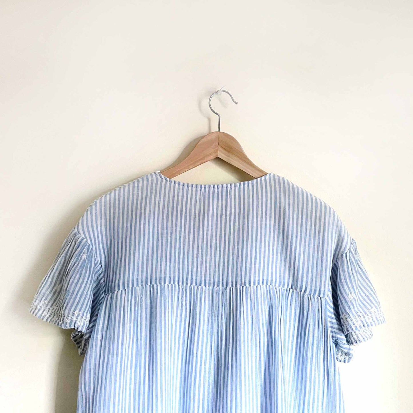 zara trf striped pom pom babydoll eyelet sundress - size medium