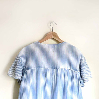 zara trf striped pom pom babydoll eyelet sundress - size medium