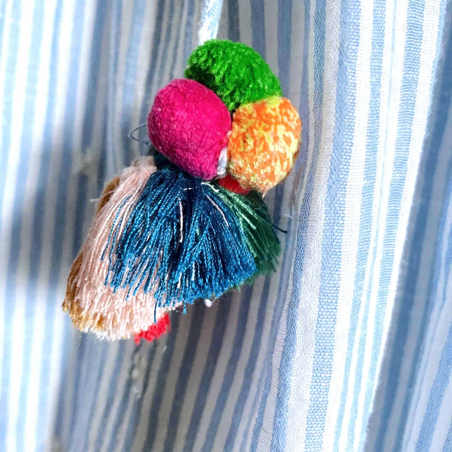 zara trf striped pom pom babydoll eyelet sundress - size medium