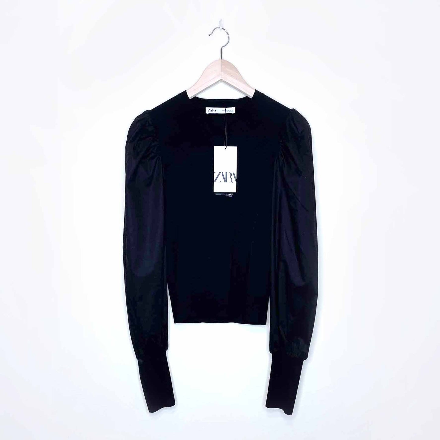 nwt zara puff sleeve long sleeve ribbed top  - size small