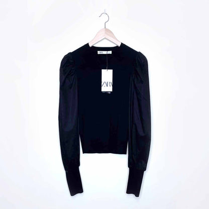 nwt zara puff sleeve long sleeve ribbed top  - size small