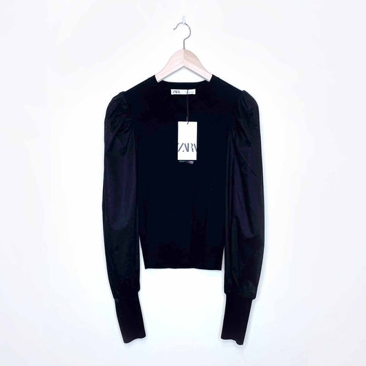 nwt zara puff sleeve long sleeve ribbed top  - size small