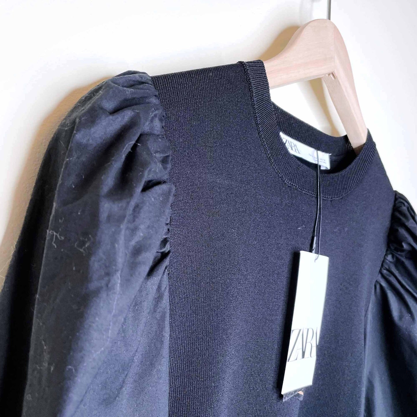 nwt zara puff sleeve long sleeve ribbed top  - size small