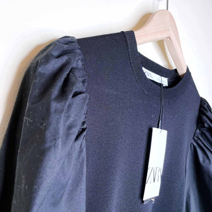nwt zara puff sleeve long sleeve ribbed top  - size small