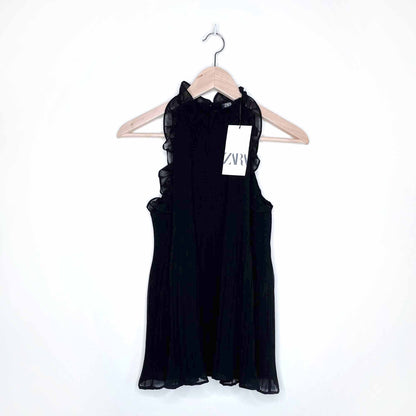 nwt zara high neck accordion blouse with ruffles - size xs